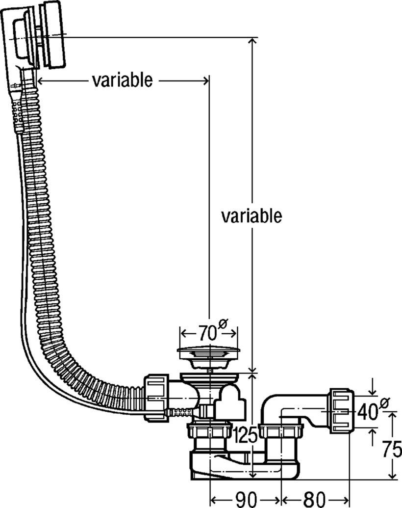 Сифон за вана с преливник Simplex - Viega 3