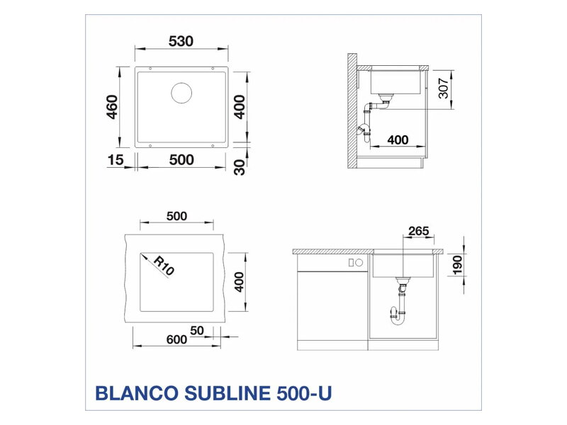 Мивка за кухня Subline 500 - U Antracite - Blanco 3