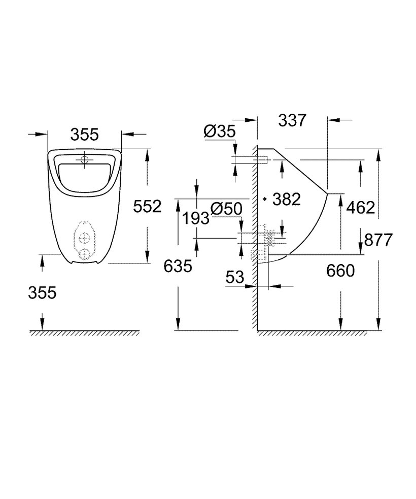 Писоар със задно захранване Bau Ceramic - Grohe 3