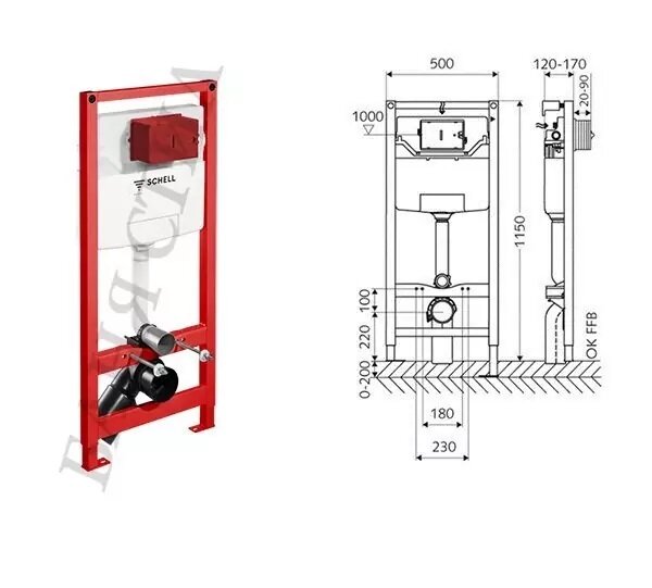 Конзолна тоалетна Uno UltraSlim с биде и структура за вграждане Schell 4