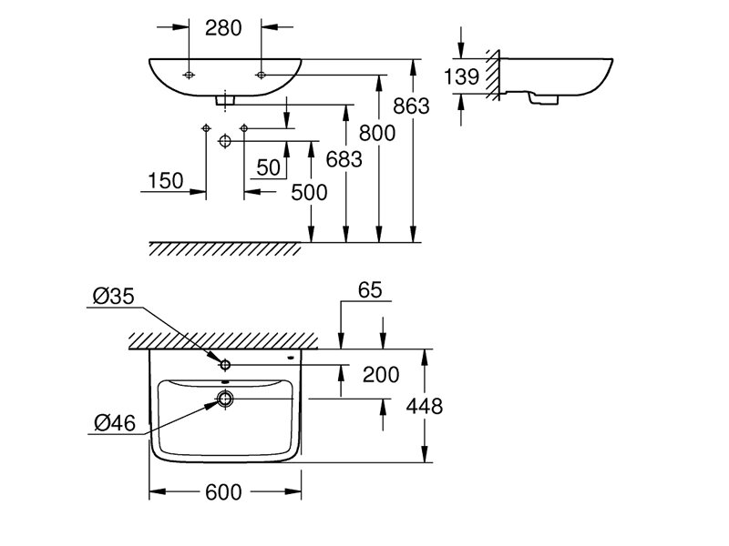 Мивка за баня BauEdge Ceramic 60 - Grohe 5