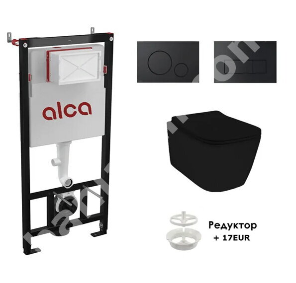 Висяща тоалетна A16 Mat Black Rimless и структура за вграждане Alca
