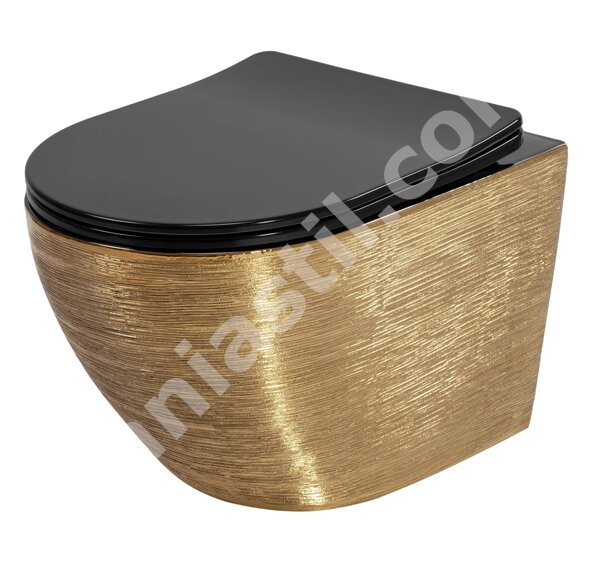 Висяща тоалетна със седалка и капак Carlo Flat Brush Gold - Rea