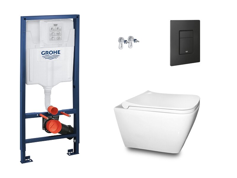Висяща тоалетна Nova с черен бутон и структура за вграждане Grohe