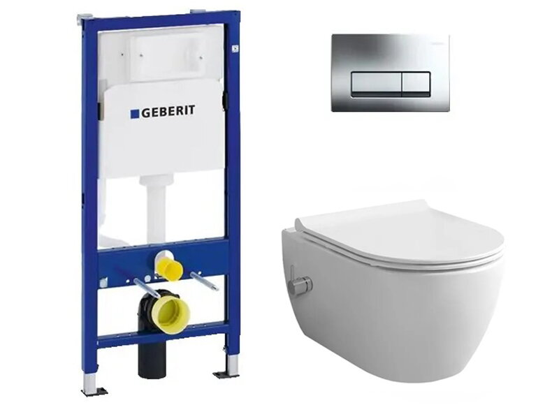 Конзолна тоалетна City Rimless с биде и структура за вграждане Geberit Duofix Delta Конзолна тоалетна City Rimless с биде и структура за вграждане Geberit Duofix Delta