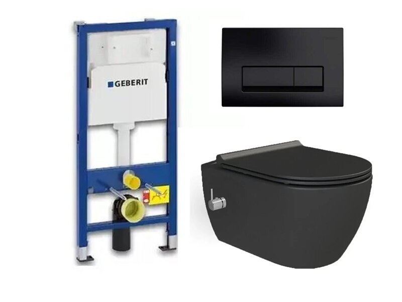 Tоалетна с биде City Black Matt и структура Geberit Duofix Delta 50