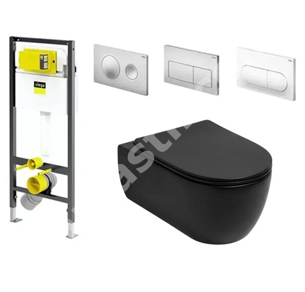 Конзолна тоалетна Vittoria Vortex Black Matt и структура за вграждане Viega Prevista