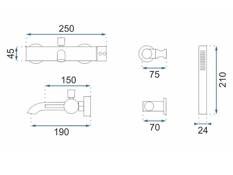 Смесител за вана/душ Lungo Black Metallic - Rea 6