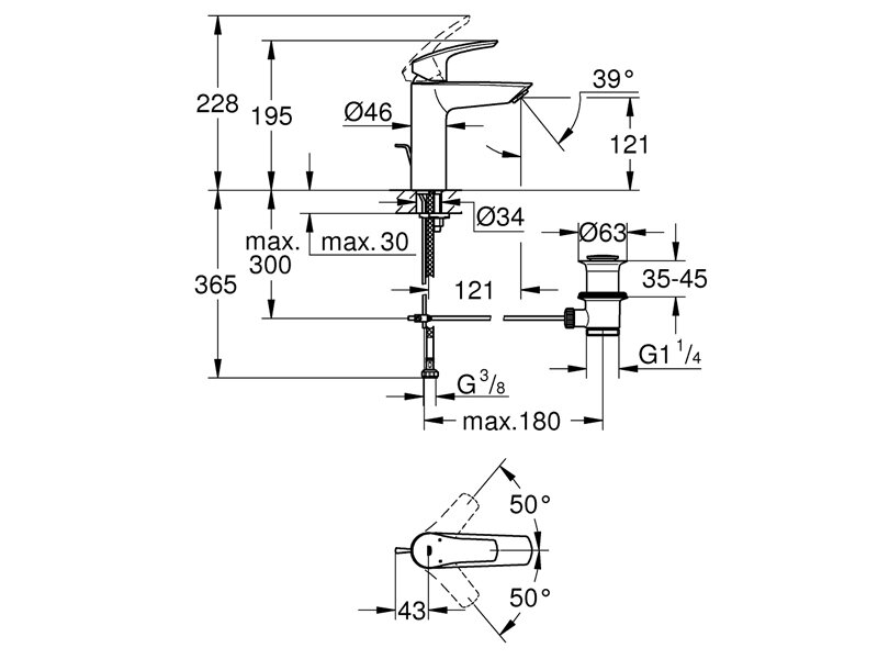 Стоящ смесител за мивка с изпразнител Eurosmart M Black Matt - Grohe