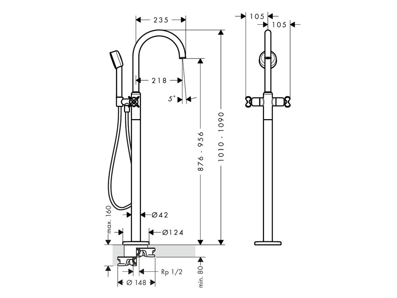 Стоящ смесител за вана Archivio Brushed Nickel - Axor 3